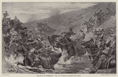 Rusningen till Kimberley, den 10:e husarerna som korsar Klip Drift (litho) av John (after) Charlton