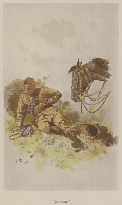 Sårad (färg litho) av John (after) Charlton