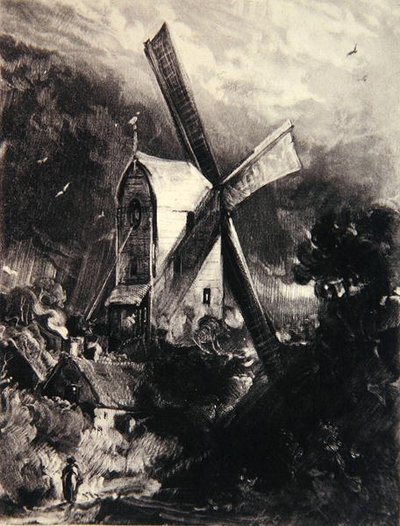 Mill nära Brighton, graverad av David Lucas (1802-81), ca 1830 (mezzotint, torrnål och bläck på papper) av John (after) Constable