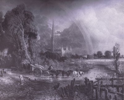 Salisbury Cathedral från ängarna, Bibbys Annual av John (after) Constable