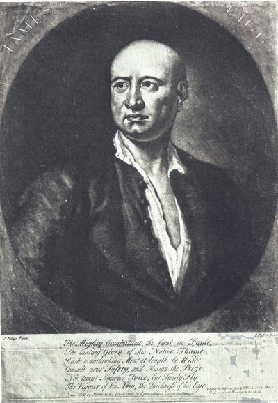 James Figg, första engelske mästare i barkknoga boxning, död 1734 (gravyr) av John (after) Ellys