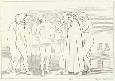 Casellas sång, skärselden, Canto 2 (gravyr) av John (after) Flaxman
