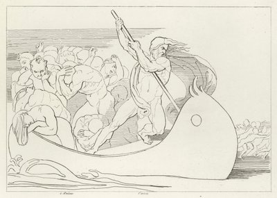 Charons båt, Inferno, Canto 3 (gravyr) av John (after) Flaxman