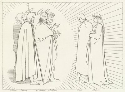 Konferens med St John, Paradise, Canto 26 (gravyr) av John (after) Flaxman