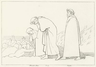 Dante talar med sin lärare, Inferno, Canto 15 (gravyr) av John (after) Flaxman
