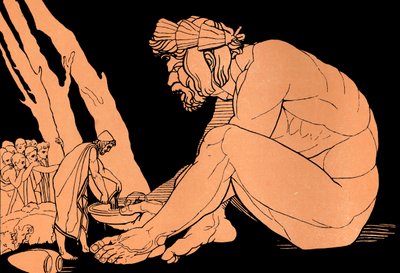 Odysseus ger vin till Polyfemos, Odysséen (tryck) av John (after) Flaxman