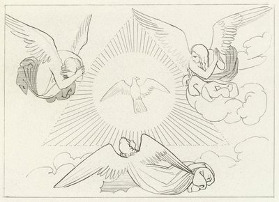 Treenighetens tillbedjan, Paradiset, Canto 13 (gravyr) av John (after) Flaxman