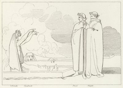 De brinnande gravarna, Inferno, Canto 10 (gravyr) av John (after) Flaxman