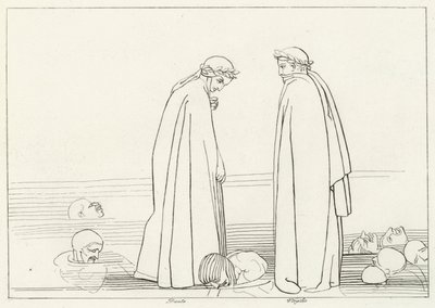 The Frozen Lake, Inferno, Canto 32 (gravyr) av John (after) Flaxman