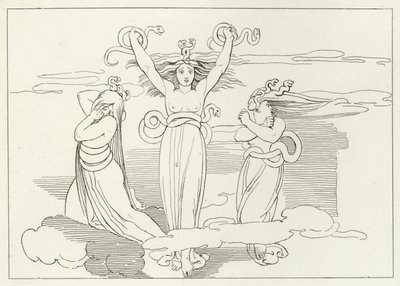 The Furies, Inferno, Canto 9 (gravyr) av John (after) Flaxman