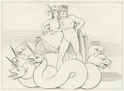 Kyrkans intriger, skärselden, Canto 32 (gravyr) av John (after) Flaxman