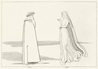 Virgil och Beatrice möte, Inferno, Canto 2 (gravyr) av John (after) Flaxman