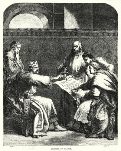 Kung John vägrar att underteckna Magna Charta i Oxford, 1215 (gravyr) av John (after) Gilbert