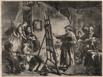 THE STUDIO OF REMBRANDT - gravyr efter målning av J. Gilbert - l