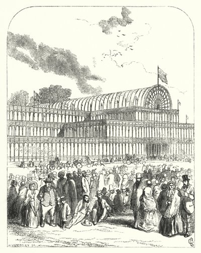 Crystal Palace i Hyde Park, London, plats för den stora utställningen 1851, designad av Joseph Paxton och Charles Fox (gravyr) av John (after) Gilbert