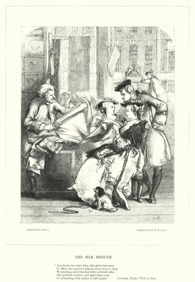 The Silk Mercer (gravyr) av John (after) Gilbert