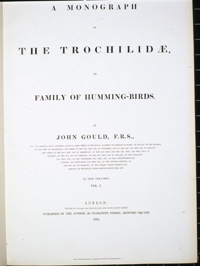 Frontispice (handfärgad litho) av John (after) Gould