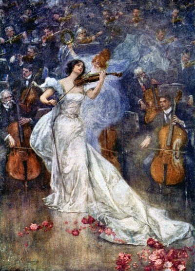 Musik. En violinkonsert. Illustration av Gulich, Tjeckien, ca 1900 (vykort) av John (after) Gulich