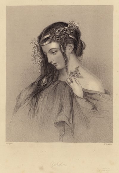 Shakespeare: Hamlet, Ofelia, Akt IV, Scen V (gravyr) av John (after) Hayter