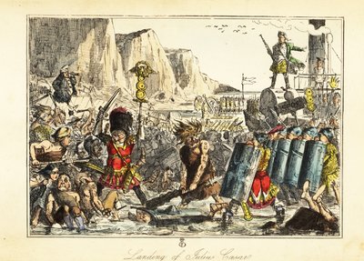 En fanbärare av den 10:e legionen i björnskinn leder romerskt infanteri till en strand i Sandwich, 54 f.Kr. av John (after) Leech