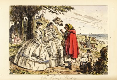 Rosa McDermott och hennes mamma hör en profetia från en romsk spåkvinna under en promenad av John (after) Leech