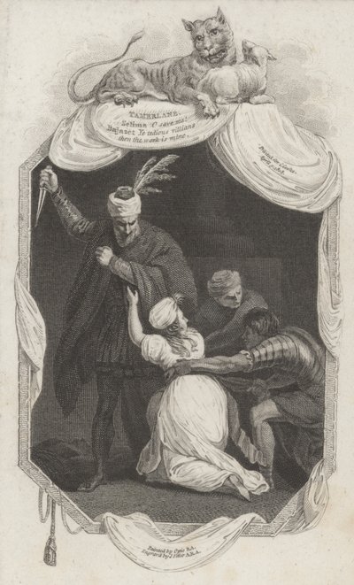 Scen från Tamerlane av Nicholas Rowe (gravyr) av John (after) Opie