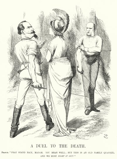 Punch-tecknad film: A Duel to the Death - det fransk-preussiska kriget (gravyr) av John (after) Tenniel