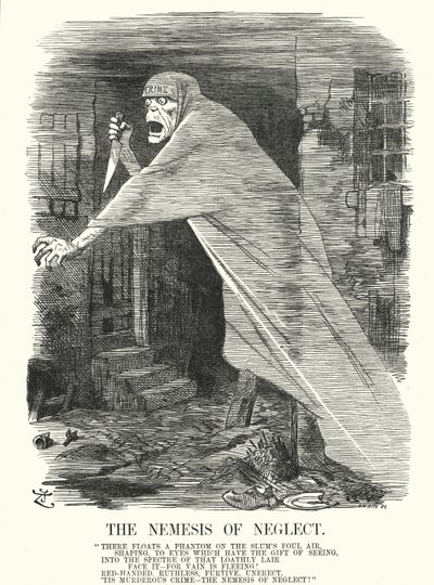 Punch cartoon: The Nemesis of Neglect - fattigdom och brottslighet i London vid tiden för Jack the Ripper-morden (gravyr) av John (after) Tenniel