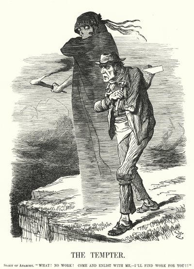 Punch cartoon: The Tempter - anarkismens frestelse för arbetslösa (gravyr) av John (after) Tenniel