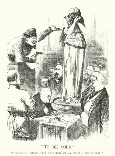 Punch tecknad: Att säljas - Pariskommunen (gravyr) av John (after) Tenniel