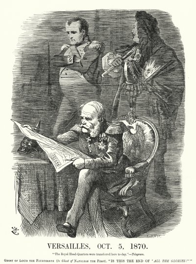 Punch-tecknad serie: Versailles, 5 oktober 1870 - Frankrikes förnedring i det fransk-preussiska kriget (gravyr) av John (after) Tenniel
