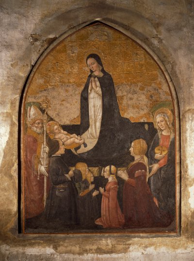 Italien, Milano, Maria den nådiga kyrkan, Tornets kapell, Jungfru som tillber barnet, fresk av Walter Charles Mills