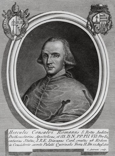 Porträtt av Ercole Consalvi (1757-1824), italiensk kardinal och politiker, gravyr av Carlo Antonini av Walter Charles Mills