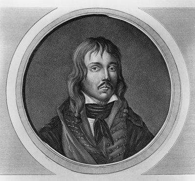 Porträtt av Francois Severin Marceau-Desgraviers (1769-1796), fransk general i revolutionskriget, gravyr av Walter Charles Mills