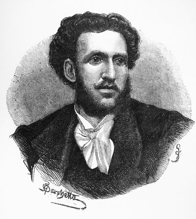 Porträtt av Iginio Ugo Tarchetti (1839-1869), italiensk författare, poet och journalist, gravyr av Walter Charles Mills