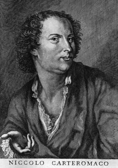 Porträtt av Niccolo Forteguerri, även känd som Niccolo Carteromaco (1674-1735), italiensk poet, gravyr av Walter Charles Mills