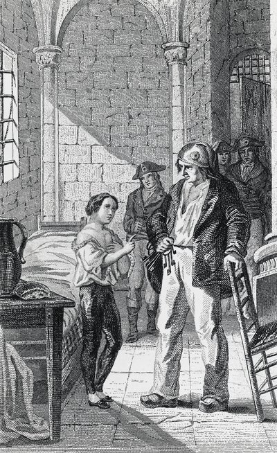 Dauphinen Louis Charles och hans vårdare Antoine Simon i tempelfängelset, gravyr av Philippoteaux och Girardet, Franska revolutionen, Frankrike av Walter Charles Mills