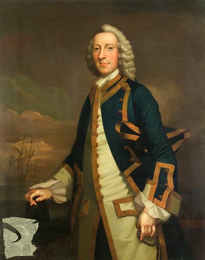 Porträtt av en kapten, ca 1750 (olja på duk) av John (attr.to) Wollaston
