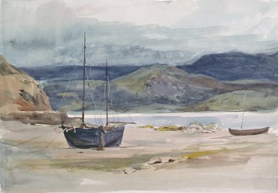 Kullig kustscen med båtar, 1800-tal av John Absolon