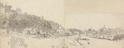 En stad sett från stranden av en flod av John Alexander Gresse