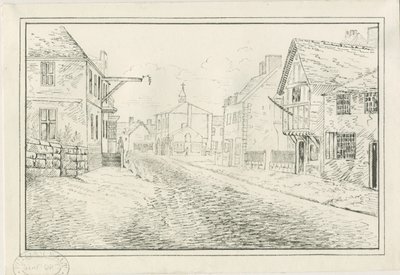 Rugeley Town - Wolseley Bridge till Lichfield Road: ritning med penna och bläck, nd [1814] av John Allport
