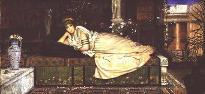 En klassisk dam i en interiör av John Atkinson Grimshaw