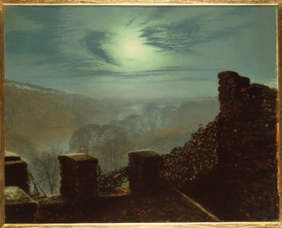 J.A.Grimshaw, Fullmåne bakom cirrusmoln från Roundhay P. av John Atkinson Grimshaw