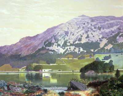 Nab Scar från södra sidan av Rydal Water - Heather in Bloom, september 1864 av John Atkinson Grimshaw