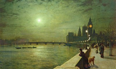 Reflektioner över Themsen, Westminster av John Atkinson Grimshaw