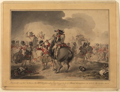 42nd Highlanders at Waterloo, 1815 (penna och bläck wc på papper) av John Augustus Atkinson