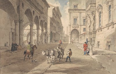Bologna, utsikt över Strada Maggiore av John Augustus Atkinson