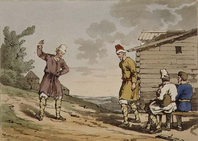 Polsk dans, tavla 96 från volym III av "The Manners, Customs and Amusements of the Russians", etsad av konstnären, pub. 1804 (akvatint) av John Augustus Atkinson