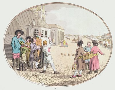 Rysk byscen, tidigt 1800-tal (handfärgad etsning) av John Augustus Atkinson
