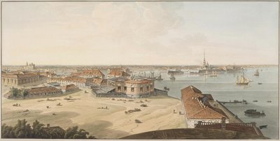 Utsikt över Spit av Vasilyevsky Island och Peter och Paul-fästningen, mellan 1802 och 1805 av John Augustus Atkinson
